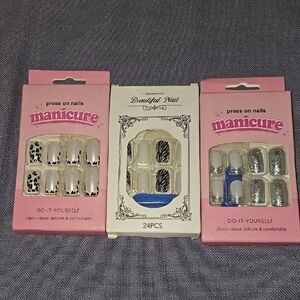 3 Press-On Manicure Nail Sets - Animal Print, Zebra & Glitter Designs
